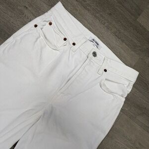 RE/DONE Stove Pipe High Rise Straight Jeans White Denim Frayed Hem Button Fly 27